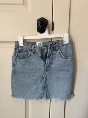 BDG Light Wash Denim Mini Skirt with Frayed Hem